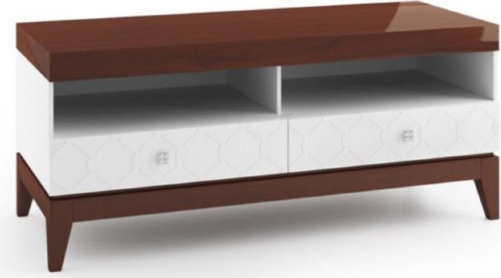 Casa Padrino Luxus Sideboard mit 2 Schubladen Weiß / Hochglanz Braun 111,2 x 45 x H. 49 cm - Wohnzimmermöbel