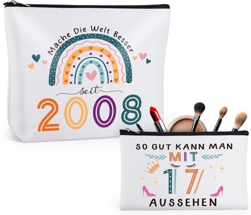 Schönheitsgeschenk für 17-jährige Teens, 2-Stück Wasserresistente Schminktäschchen für Mädchen, Geschenkidee für junge Frauen, Make-up-Bags...