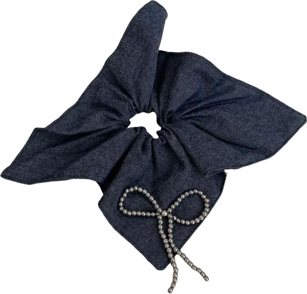 Maxi-Denim-Haargummi mit Schleife Silber