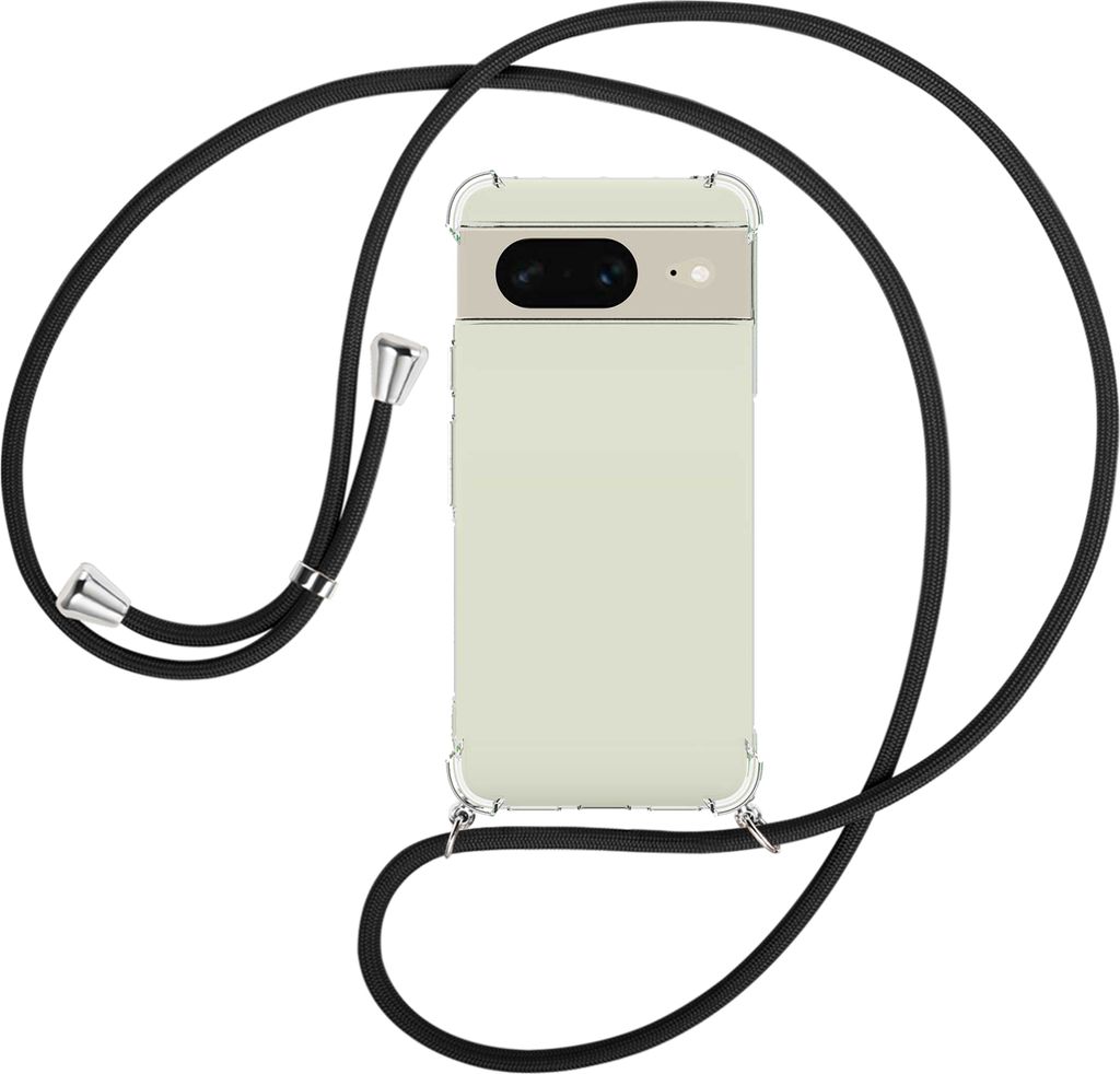Handykette Backcover-Schutzhülle mit Band (Metall silberfarben) für Google Pixel 8 (6.2'') - schwarz