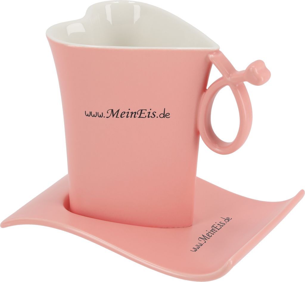 TIBU Tasse und Untertasse Set Herzform Beige Keramik für Kaffee Tee kreatives Geschenk Valentinstag Geburtstag (400ml)