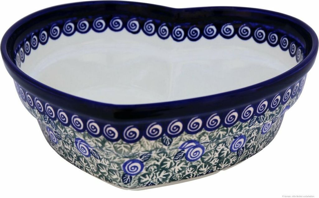 Original Bunzlauer Keramik 1,5 Liter Herzschüssel Deko Schale Herz Schüssel Motiv Backform 21,9cm x 7,7cm im Design 1073a