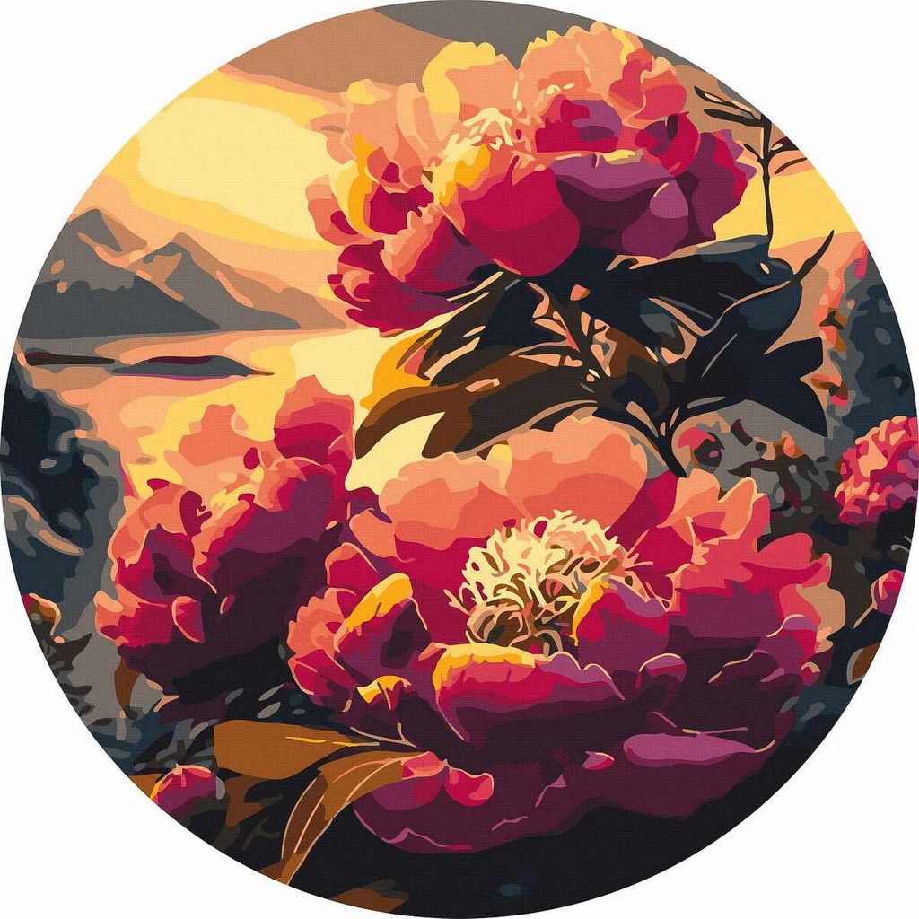 Malen nach Zahlen, rund – Rosa Blume, 40 cm – Twoje Hobby