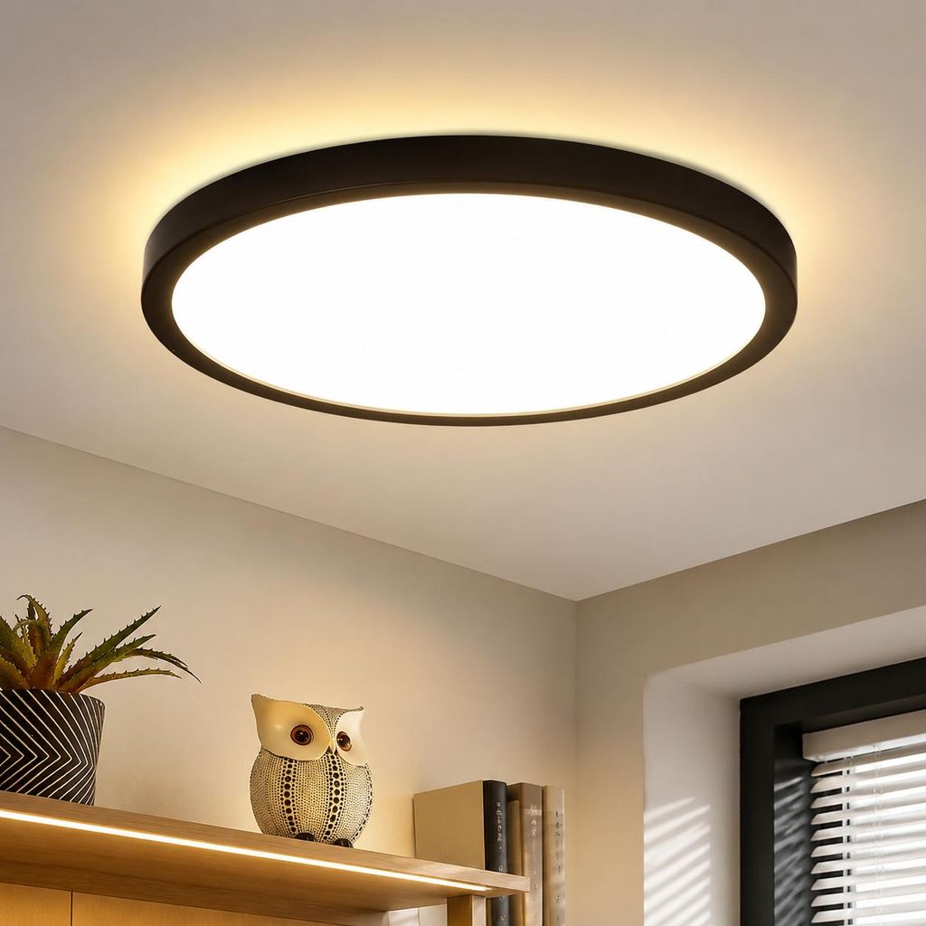 Lámpara de techo LED ZMH, diámetro 18 cm, color negro, 15W. Imagen del producto  Imagen generada por IA