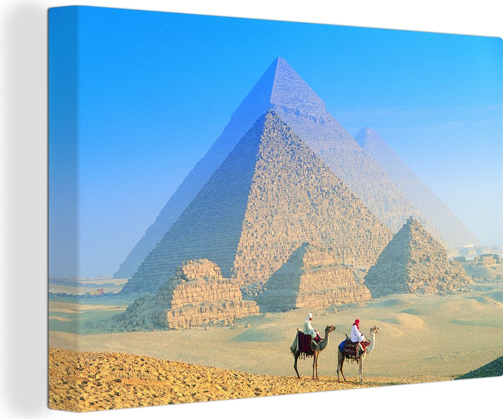 OneMillionCanvasses - Leinwandbilder - 150x100 cm, Kamele vor den Pyramiden von Gizeh, Wandbilder Kunstdruck Wanddekoration