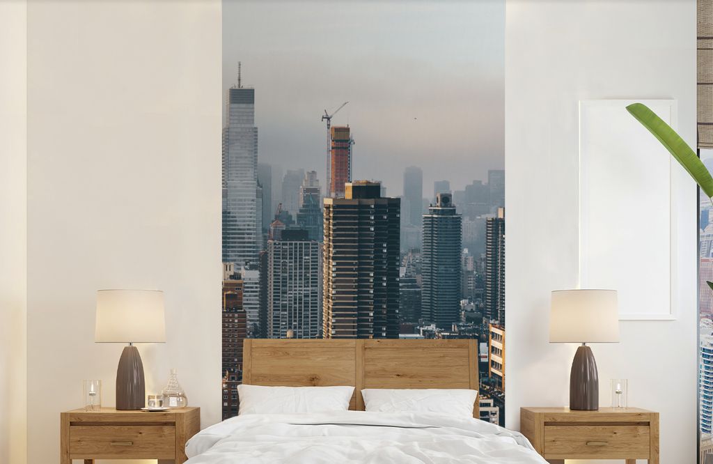 MuchoWow Fototapete für Wohnzimmer oder Schlafzimmer Wandtapete Vinyl Motivtapete New York - Skyline - Amerika - 120x240 cm - Hintergrundbild