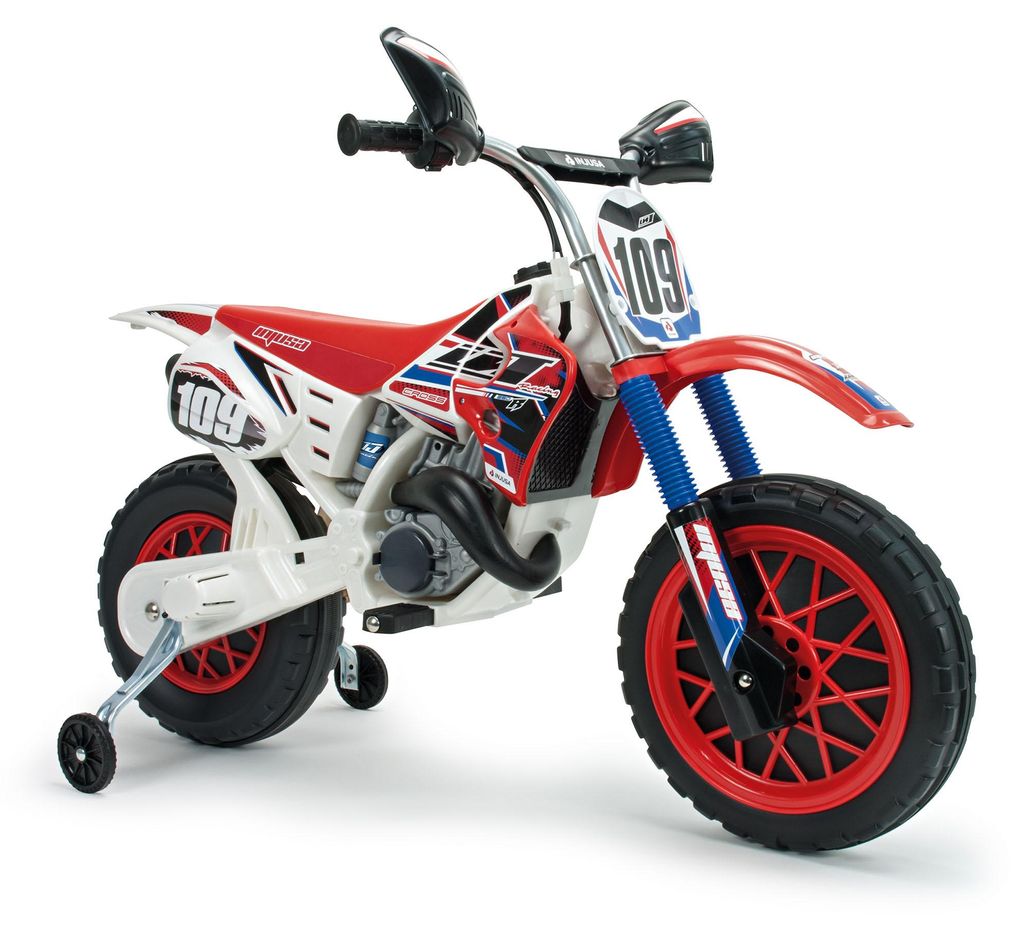 INJUSA Scrambler Cross CR Elektromotorrad für Kinder ab 3 Jahren – 6V Elektro-Motorrad mit Gashebel am Lenker & Stützrädern - 5 km/h