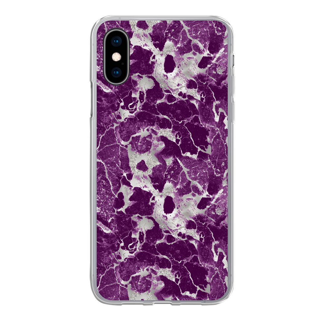 MuchoWow Handyhülle Schutzhülle Hülle für iPhone X Marmor - Glitter - Lila - Muster Silikon Softcase Handy Hülle - Handyhülle