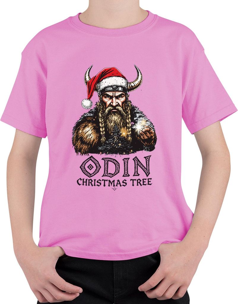 ODIN CHRISTMAS TREE Wikinger nordisch Weihnachten Geschenk Bart Uni Kinder T-Shirt, Pink, 104