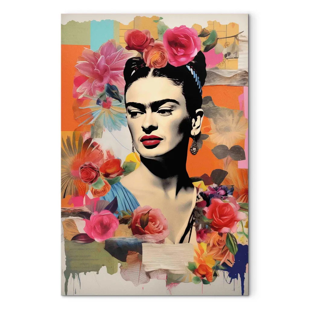Arte murale XXL Frida Kahlo 80x120 cm 1 pezzo Decorazione murale Tela Immagini Grande Soggiorno Sfondo Pastello Donna Ritratto Astrazione h-H-10054-b-a - 2