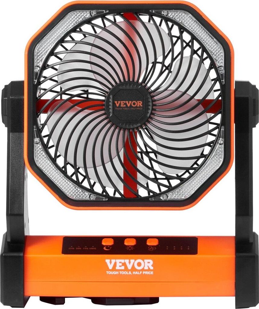 203.2mm Portable Fan Rechargeable with LED Lantern 4 Speeds Adjustable