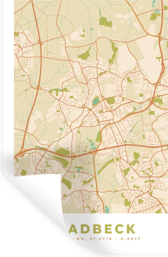 MuchoWow Wandtattoo Wandsticker Wandaufkleber Gladbeck - Karte - Stadtplan - Vintage 80x120 cm Selbstklebend und Repositionierbar - Repositionier...