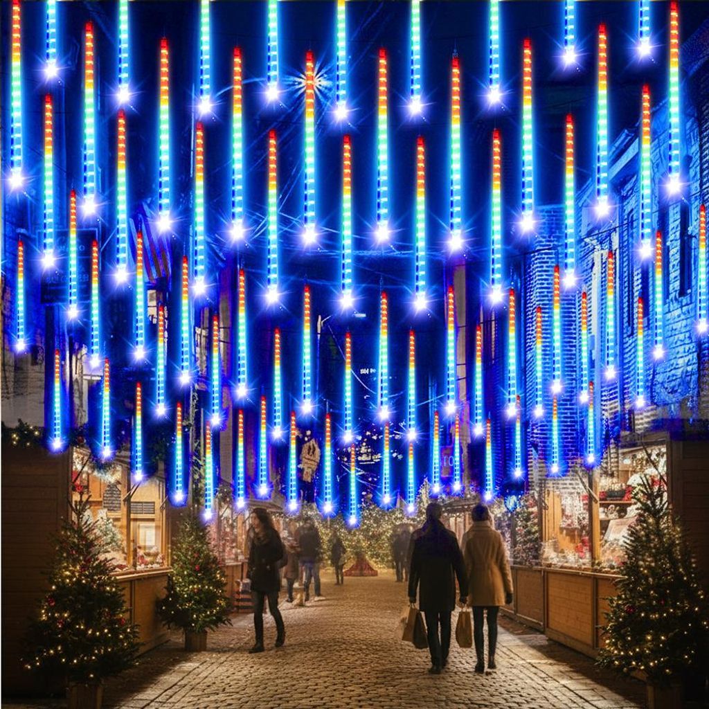 4M Lichterkette Weihnachten Bunt 8 Röhren LED Meteorschauer Lichterkette Regen Lichter für Weihnachtsbaum Party Hochzeit Garten Fenster Deko