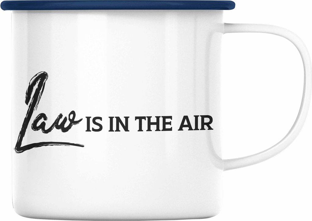 Trendation - Jura Geschenk Emaille Tasse mit Spruch Jurist Juristin Geschenkideen Lustig für Examen Staatsexamen (Blau)