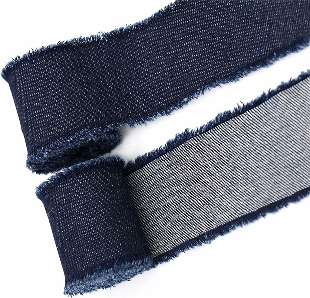 INF Denim-Fransenborte mit gewebtem Band - Dunkelblau, 5 cm breit, 1,5 m lang