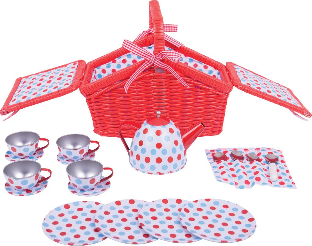 Bigjigs Toys Čajová súprava Polka Dot v piknikovom košíku Obrázok produktu 