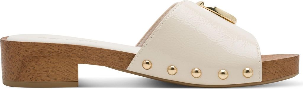 Tamaris Damen Pantolette Clog mit Sohle in Holzoptik und Nieten 1-27315-46, Größe:39 EU, Farbe:Beige