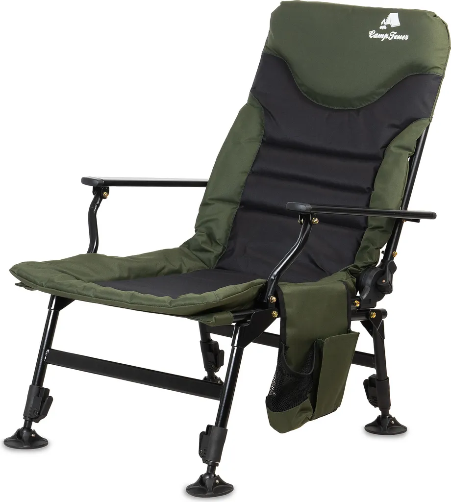 Chaise de pêche CampFeuer vert sapin et noir pliable réglable en hauteur