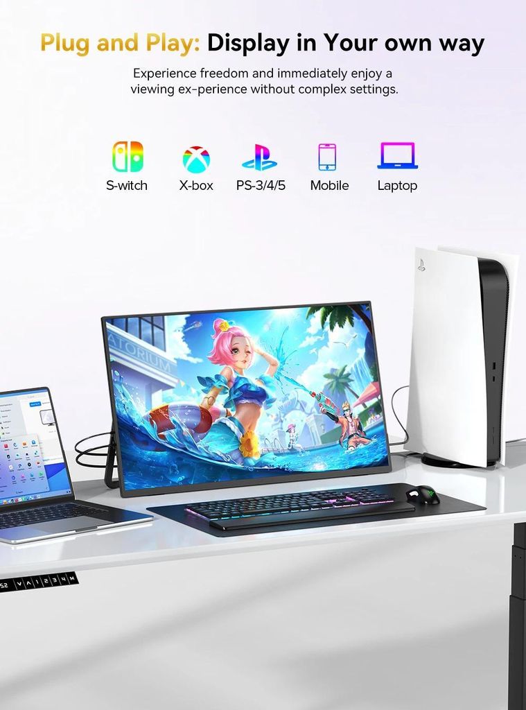 Mobiler Monitor - 54,4 cm Full HD 1920x1080 IPS - 100 Hz - USB-C & Mini HDMI - Verstellbarer Standfuß - AU-Stecker - Schwarz