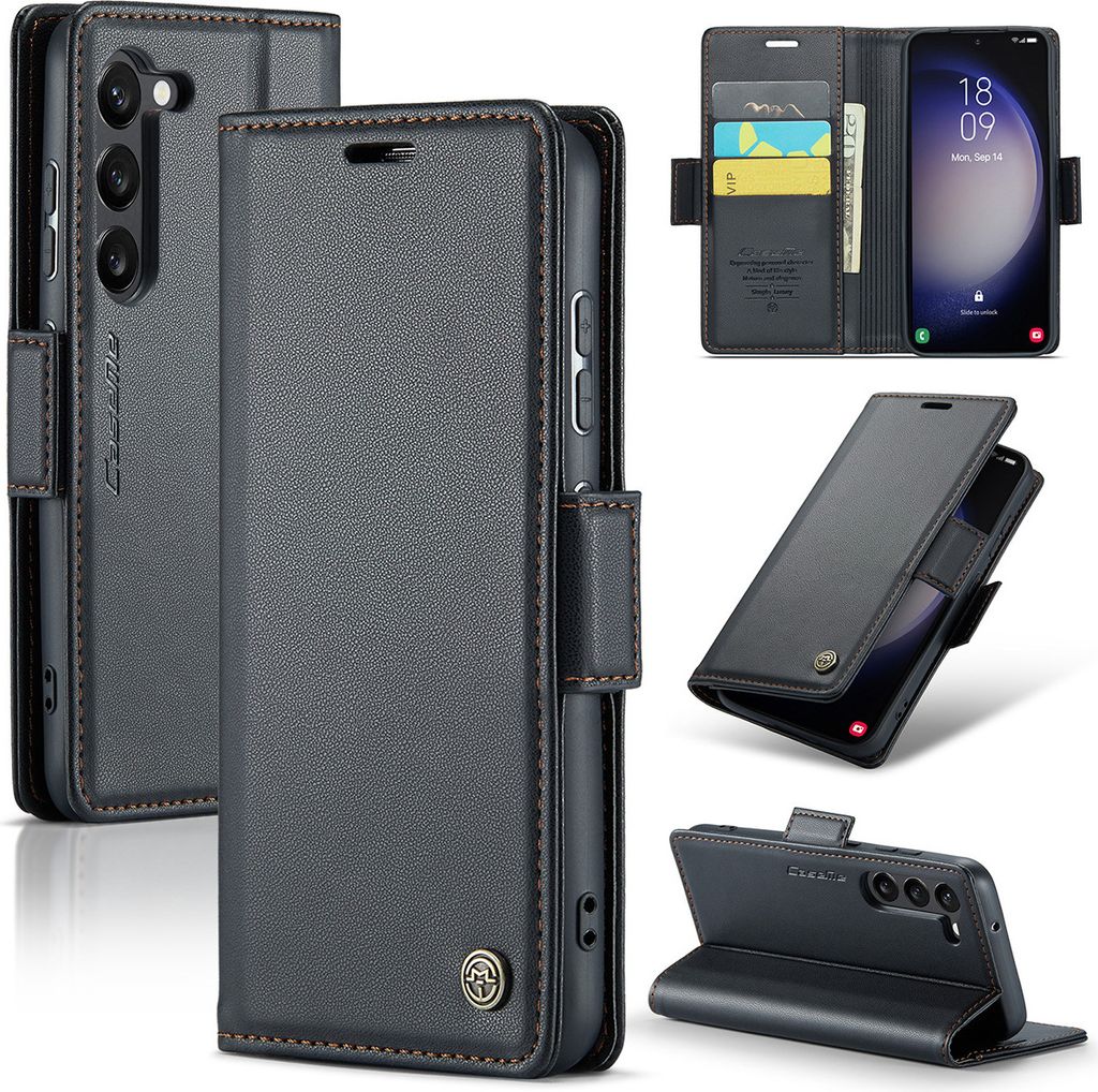 Galaxy S23+ 5G Hülle, Leder Brieftasche Kartenfach Schutzhülle mit Standfunktion für Samsung Galaxy S23+ 5G Schwarz