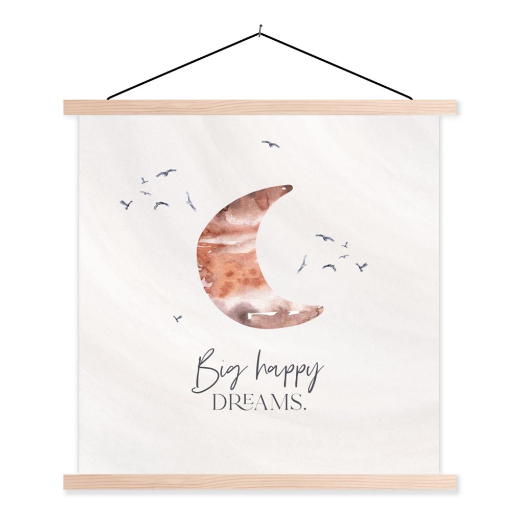 MuchoWow Textilposter Kinder - Sprichwörter - Große glückliche Träume - Jungen - Mädchen - Aquarellieren 60x60 cm mit holzfarbenen Rahmen - ...