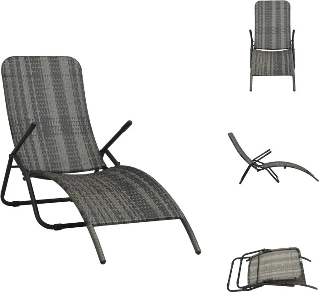 vidaXL Lettino Pieghevole Rattan PE Grigio - Robusto e Idrorepellente
