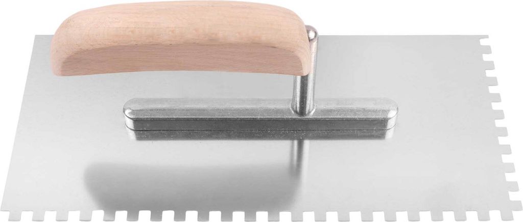 Zahnkelle Zahnspachtel Glättekelle 270mm Zahnung Edelstahl Traufel Kelle holz 6x6