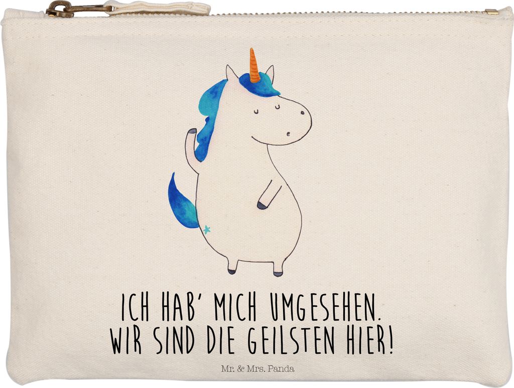Mr. & Mrs. Panda Kosmetiktasche Einhorn Mann Größe M - Weiß - Geschenk, Party, Stifteetui, Familie, Federtasche, Kulturbeutel, Unicorn, Cool, Be...