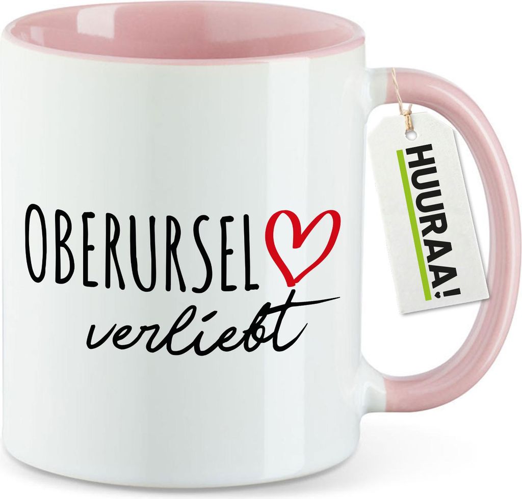 Huuraa Kaffeetasse Oberursel (Taunus) verliebt 330ml Rosa Keramik Kaffeebecher Geschenkidee