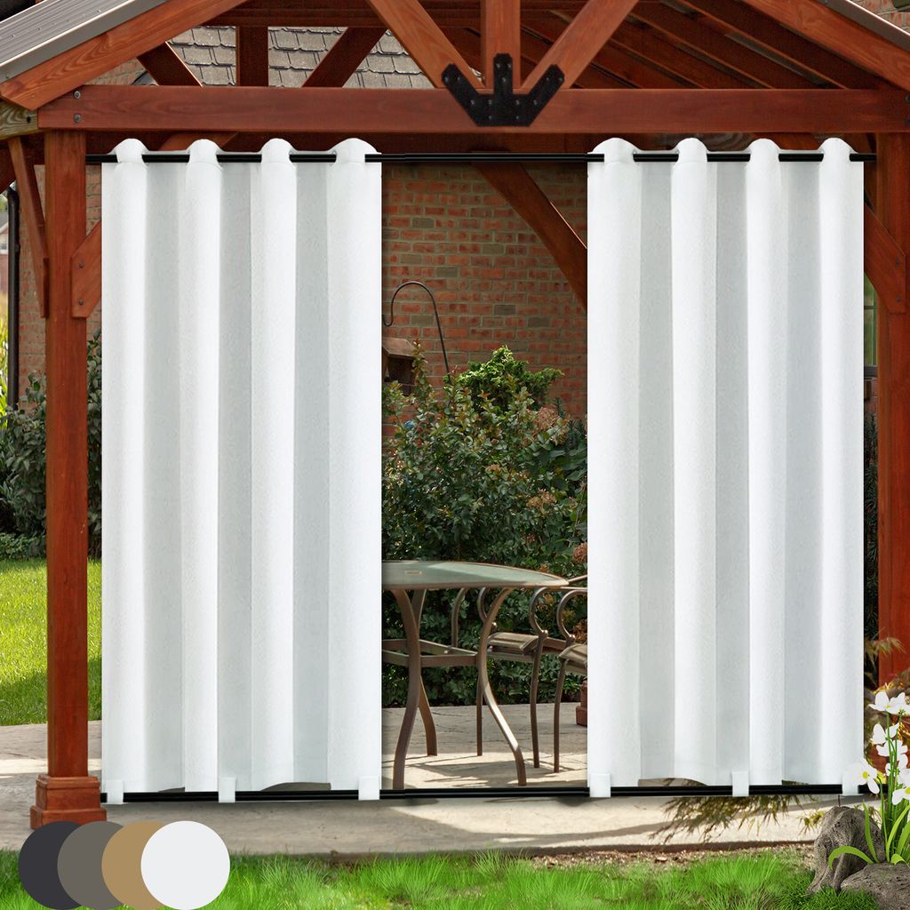 Outdoor Vorhang Wetterfest Sonnenschutz,2er Set Vorhänge mit ösen Wasserfest Rutentasche Gardinen Balkon Terrasse Pavillon (Weiß 132x274cm)