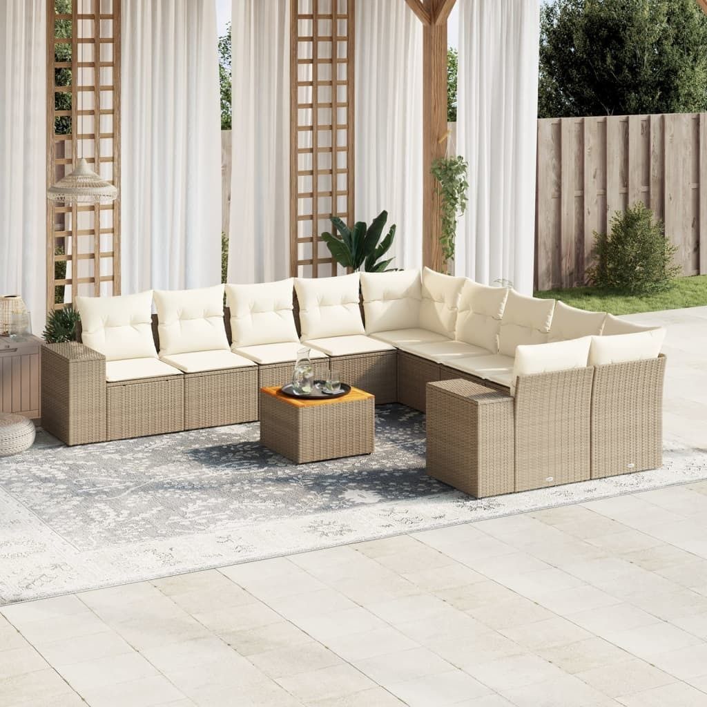 Beige 11-tlg. Garten-Sofagarnitur mit Kissen Beige Poly Produktbild 