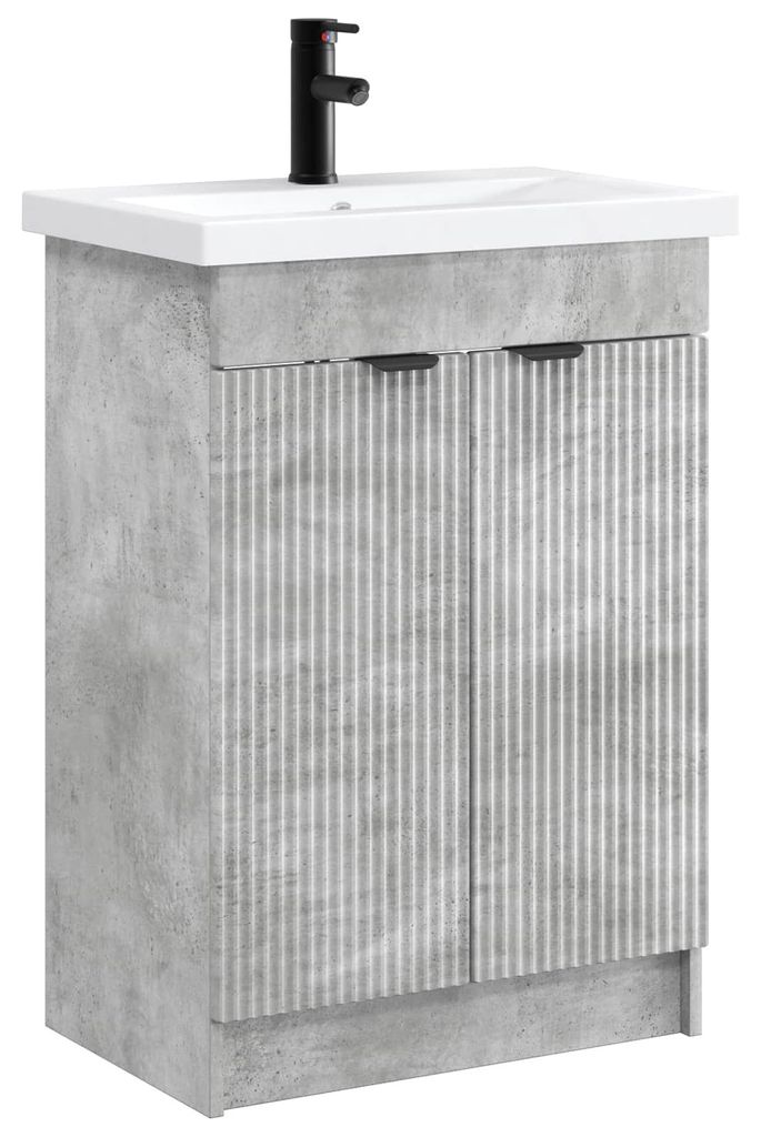 vidaXL Badezimmermöbel-Set Betongrau 56 x 37,5 x 81 cm Holzwerkstoff