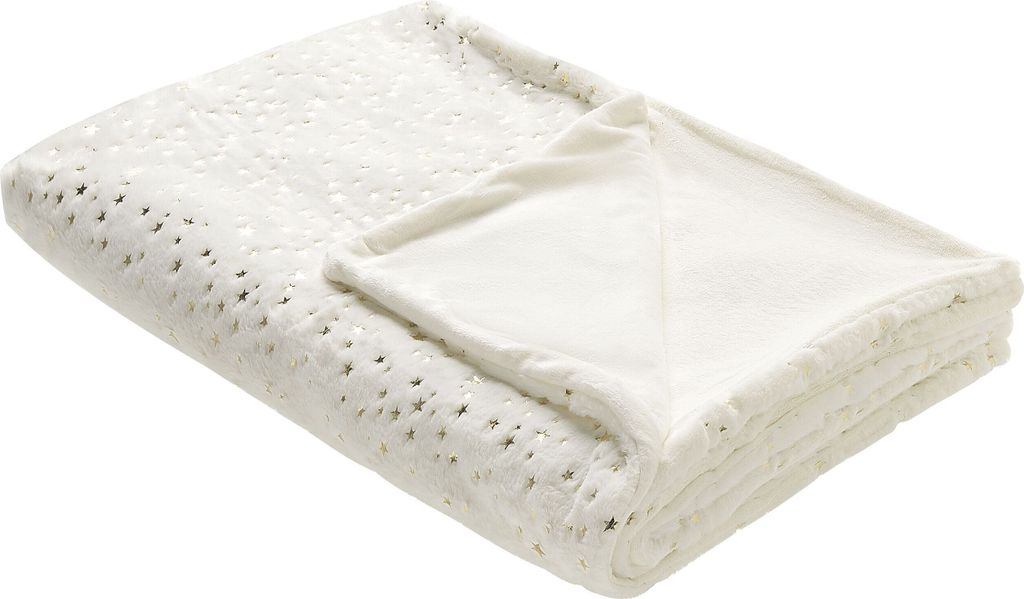 BELIANI Kuscheldecke Cremeweiß Polyester Stoff 150 x 200 cm mit Sternen Motiv für Bett Sofa Couch Sessel Erwachsene Kinder Wohnzimmer Schlafzimmer
