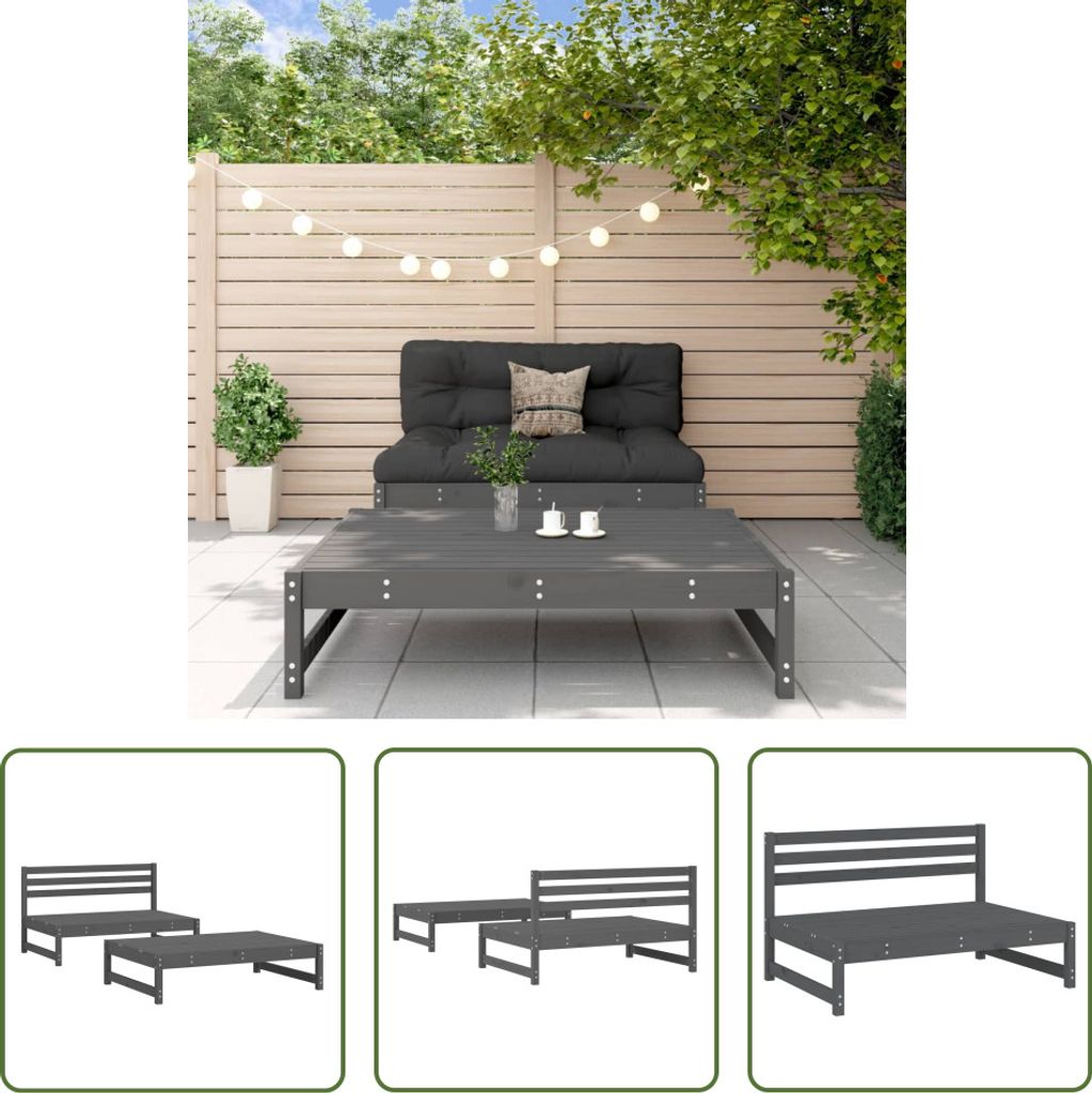 The Living Store 2-tlg. Garten-Lounge-Set Grau Massivholz Kiefer