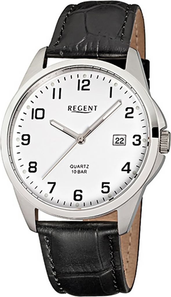 Regent Leder Herren Uhr F-913 Quarzuhr Armband schwarz D2URF913