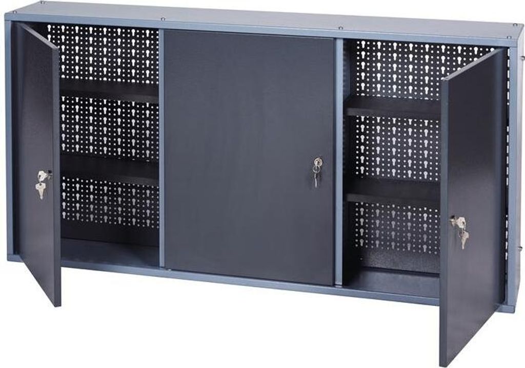 Werkzeugschrank H600xB1200xT200mm silber anth.3 Lochrückwände,3 Türen