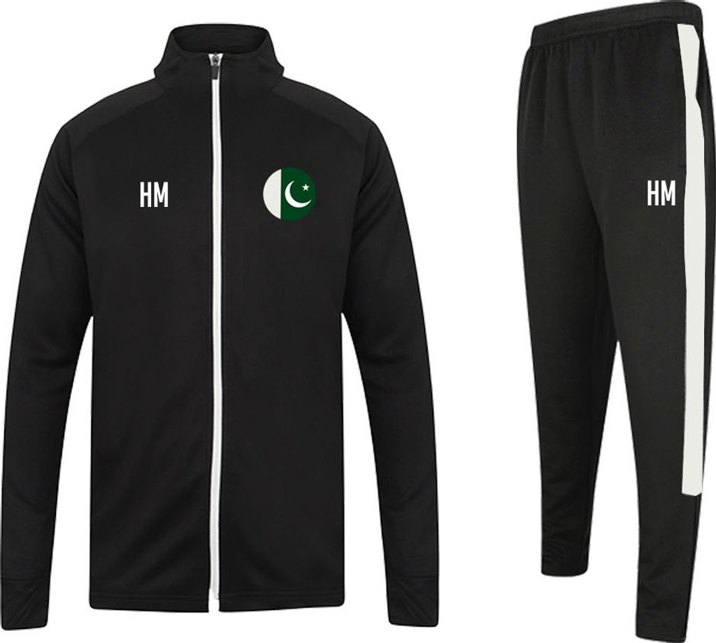 Trainingsanzug PAKISTAN Schwarz/weiß Gr. L Sportanzug Jogginganzug mit Druck (Name, Nummer oder Initialen)