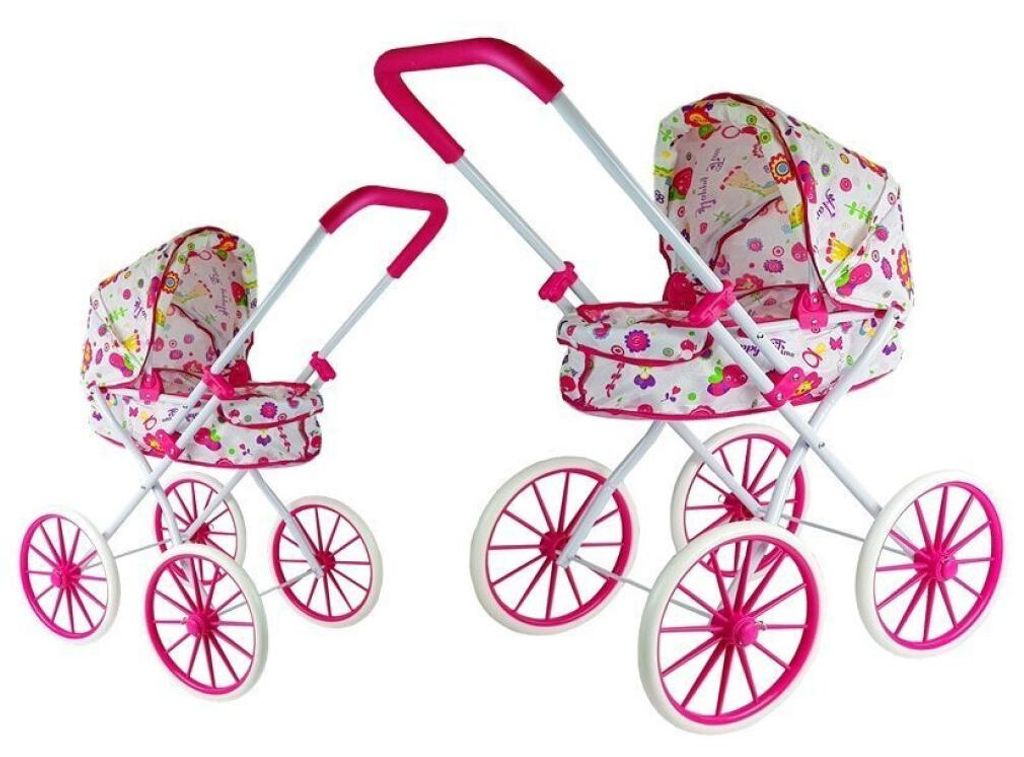 Puppenwagen im Retro-Stil mit großen, blumengemusterten Produktbild 