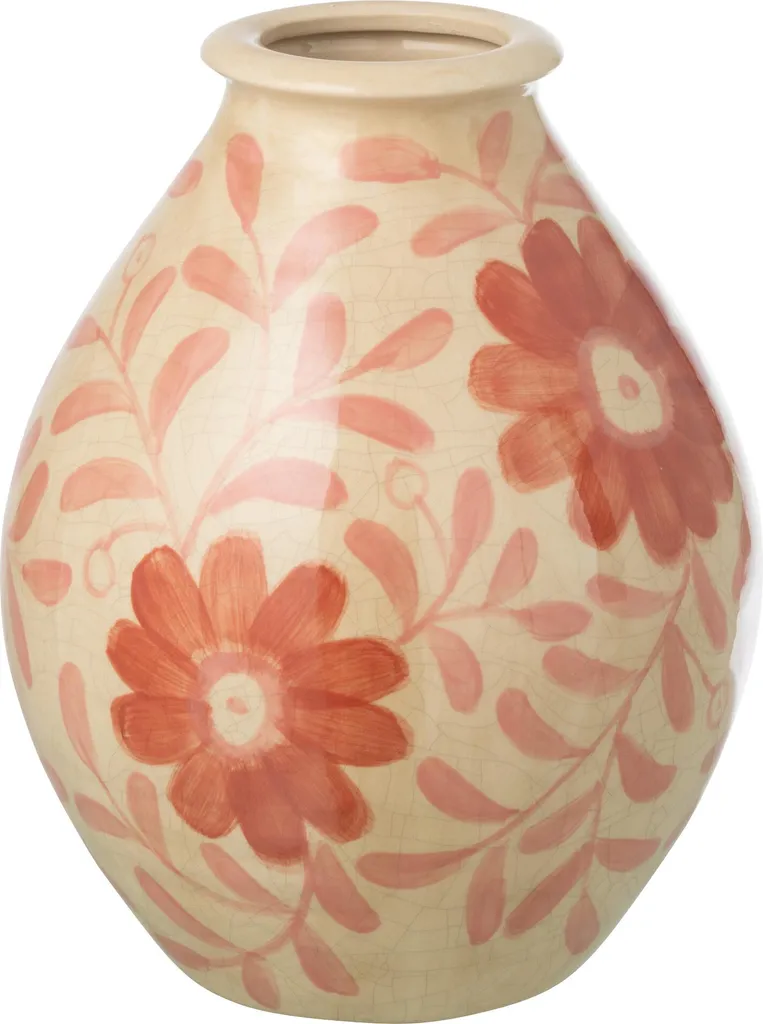 Vase J-Line Fleurs en Grès Orange et Blanc Cassé Petit Modèle Déco