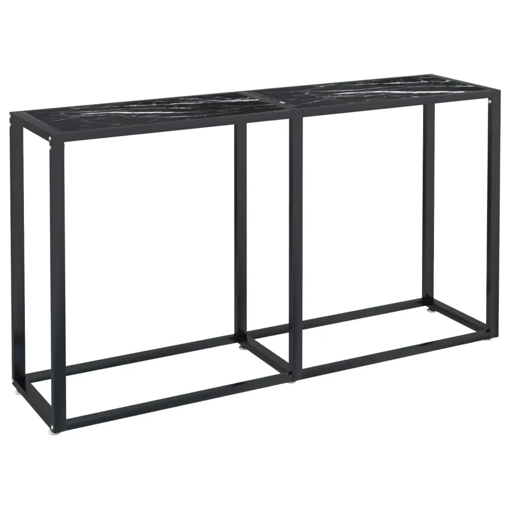 Tavolino Consolle 140x35x75,5 Nero Marmo Vetro Temperato