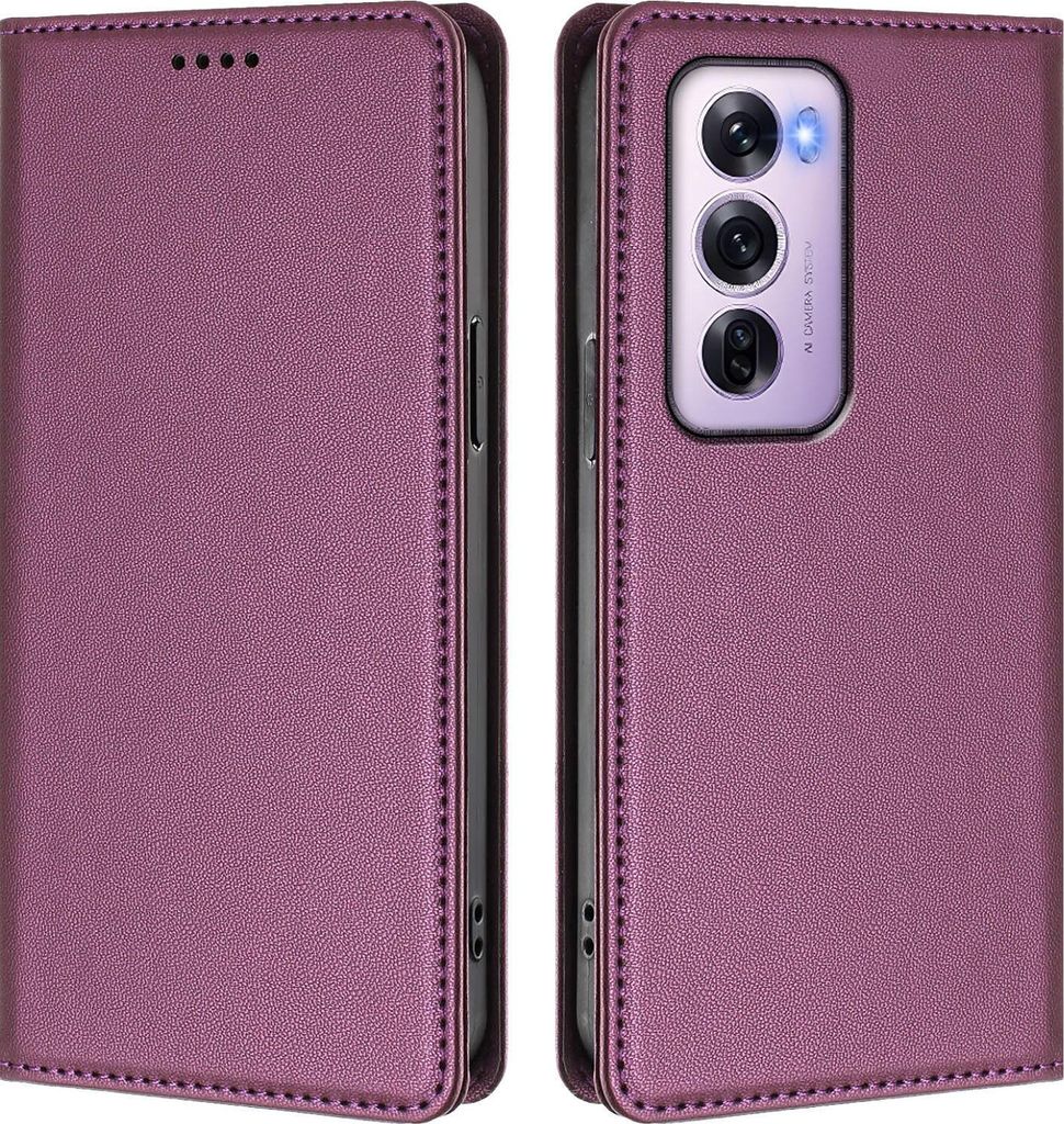 Handyhülle für Oppo Reno12 Pro 5G, Kunstleder Klapphülle Stoßfeste Magnetische Hülle mit Ständer Lila
