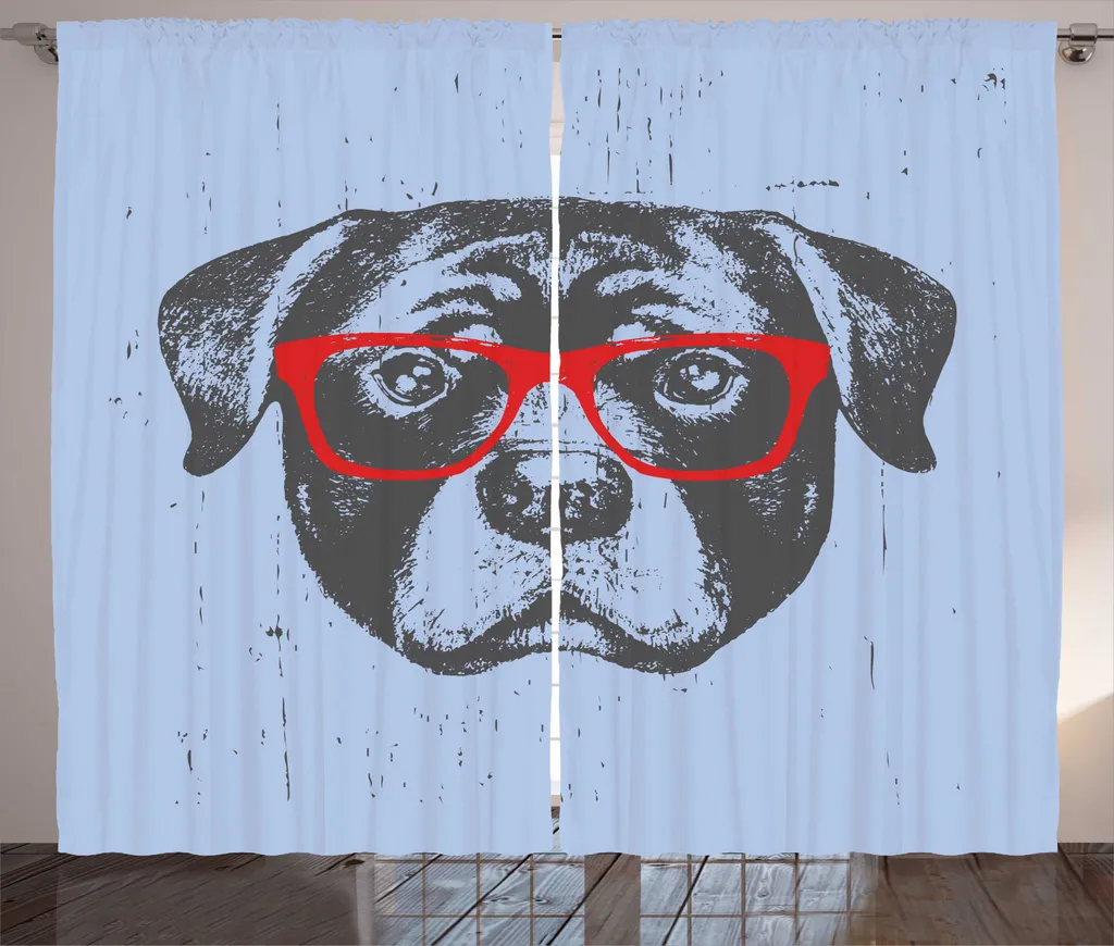 Tenda Rustica Hipster Dog ABAKUHAUS Blu Grigio | Decorazione 280x245 cm