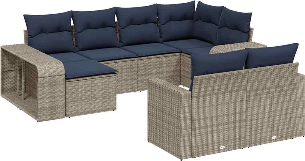 vidaXL 10-tlg. Garten-Sofagarnitur mit Kissen Grau Poly Rattan