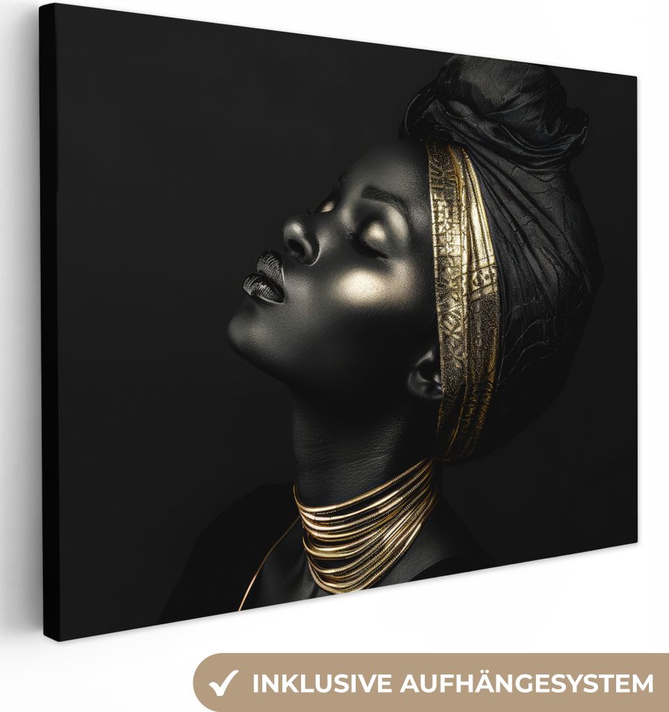 MuchoWow - Leinwandbilder - Frau - Gold - Porträt - Modern, Wandbild, Wanddeko Bilder Wohnzimmer, 40x30 cm