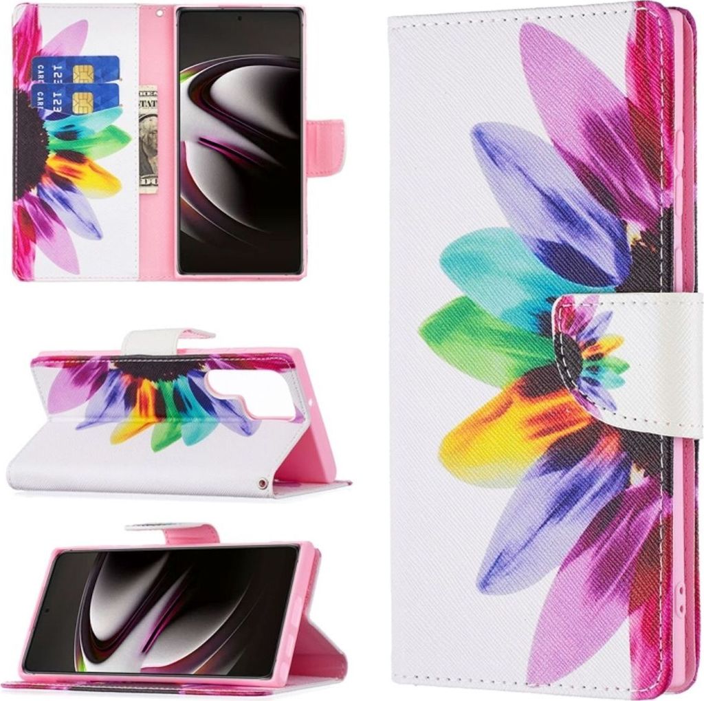 König Design Hülle kompatibel mit Samsung Galaxy S22 Ultra 5G Kunstleder Handyhülle - Handy Case Sonnenblume