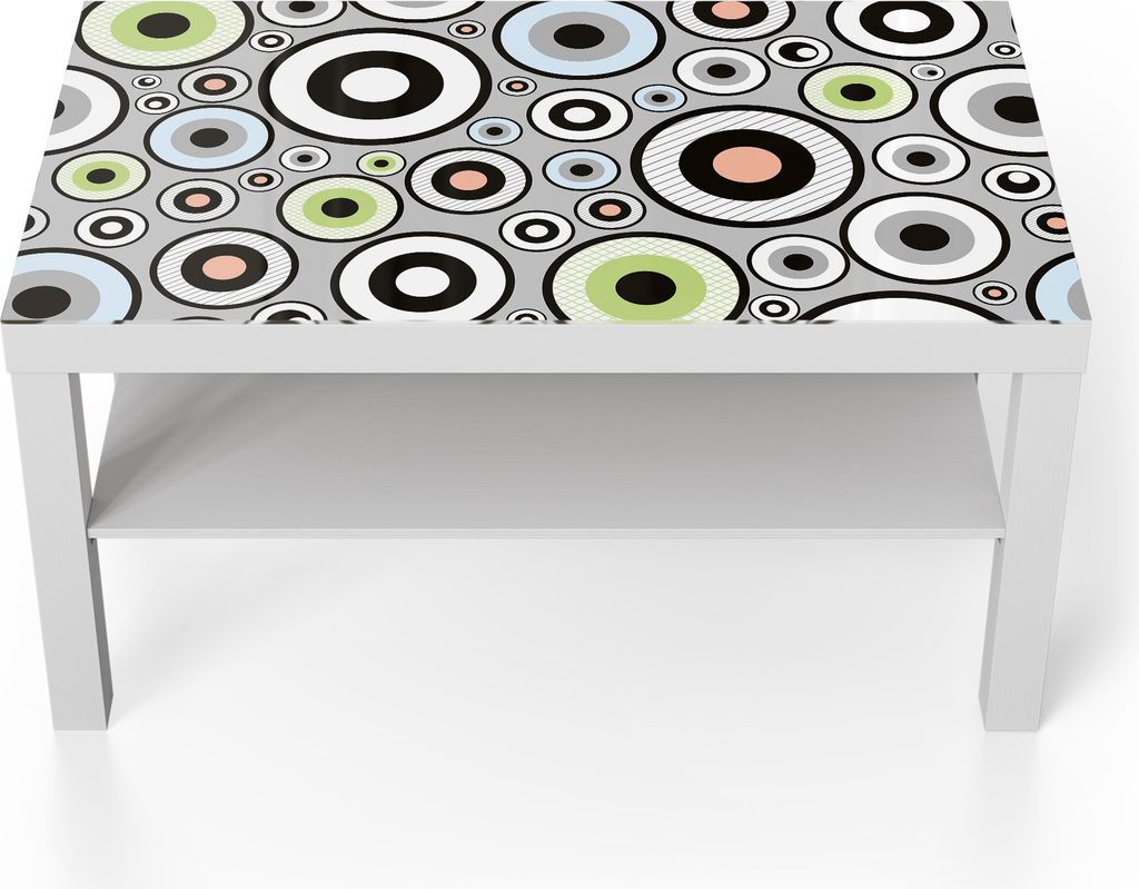 DEQORI Couchtisch 90x55 cm Weiß 'Bunte Augenspiele' Glas Beistelltisch Glastisch modern