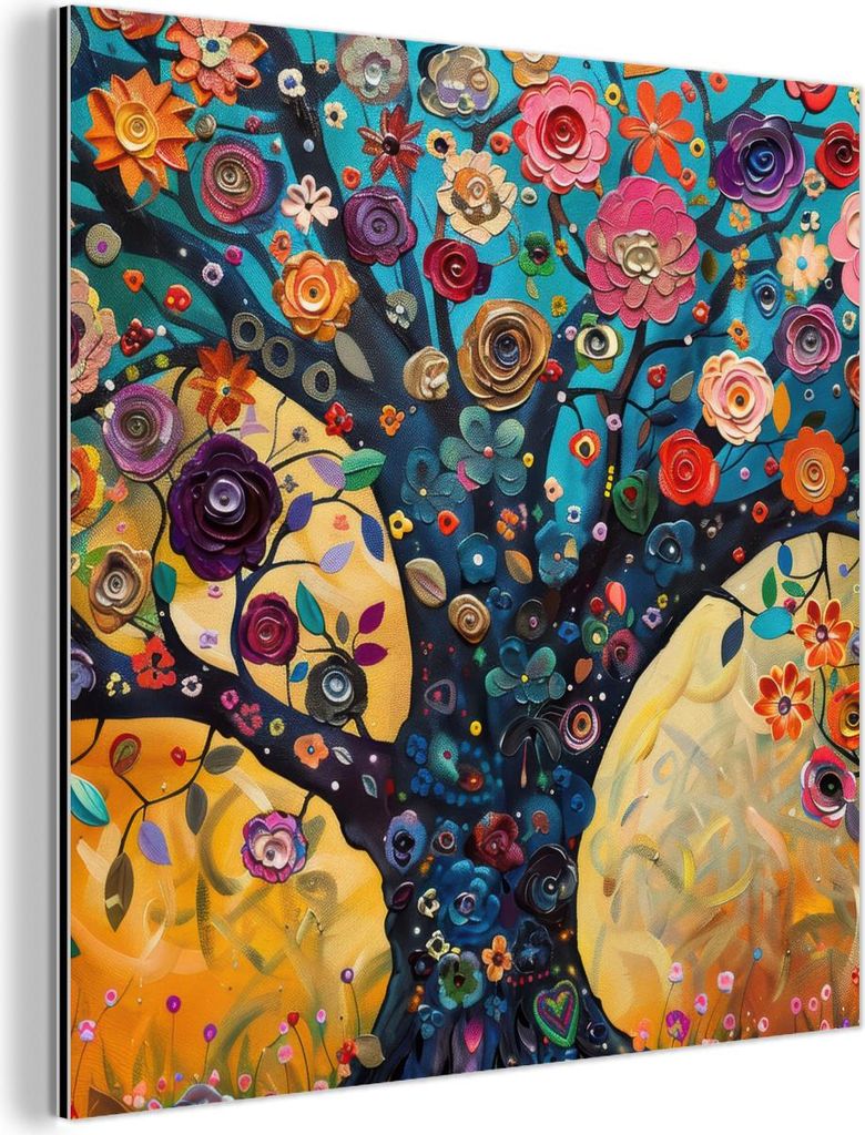 MuchoWow Wanddekoration Metall Metallbild Wandkunst 50x50 cm Baum - Lebensbaum - Farbenfroh - Blumen - Modern MuchoWow Aluminium Gemälde - Alubild...
