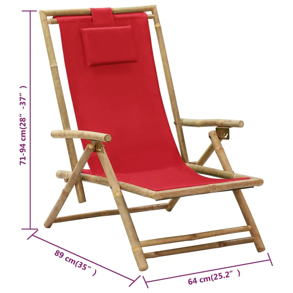Sedia Relax in Bambù vidaXL Rossa: Comfort Naturale e Regolabile - 9