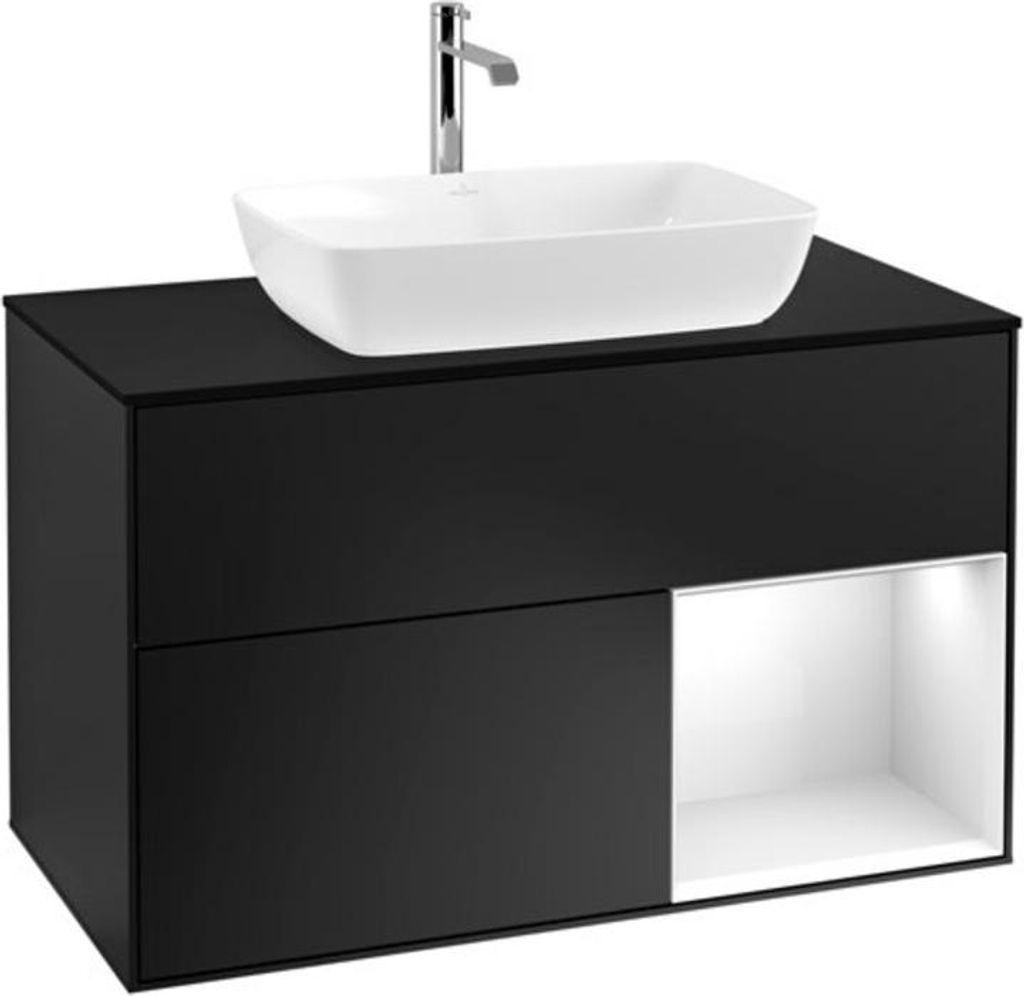 V&B Waschtischunterschrank Wandbeleuchtung Finion 100, Pl b m, Reg glo wh. Lac, bla m Lac