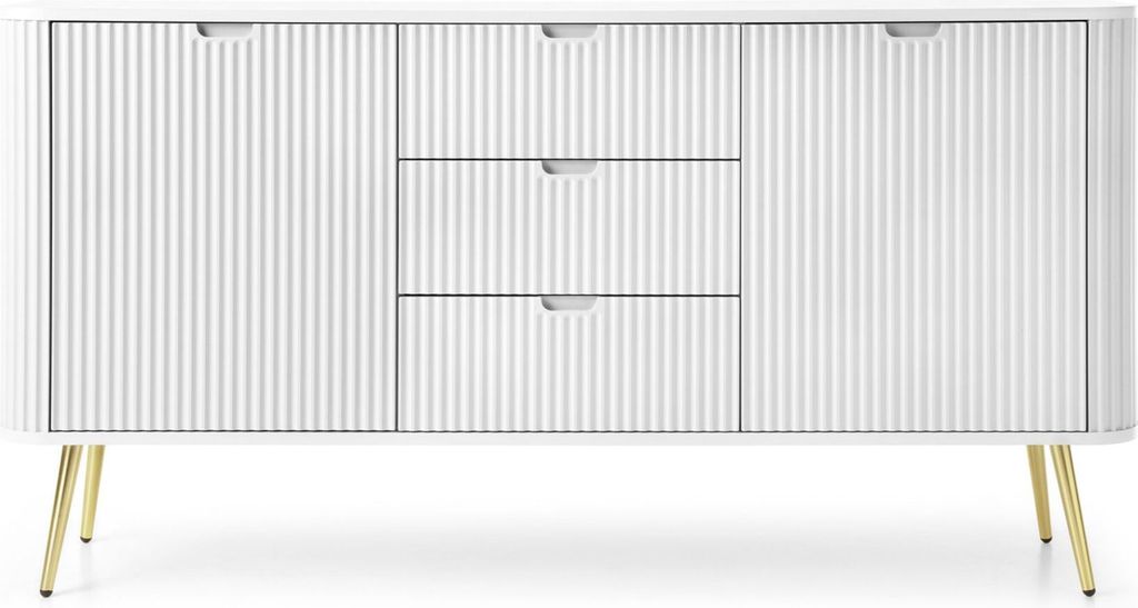 Selsey Zova - Sideboard 2-türig mit 3 Schubladen, weiß mit goldenen Beinen, 168 cm